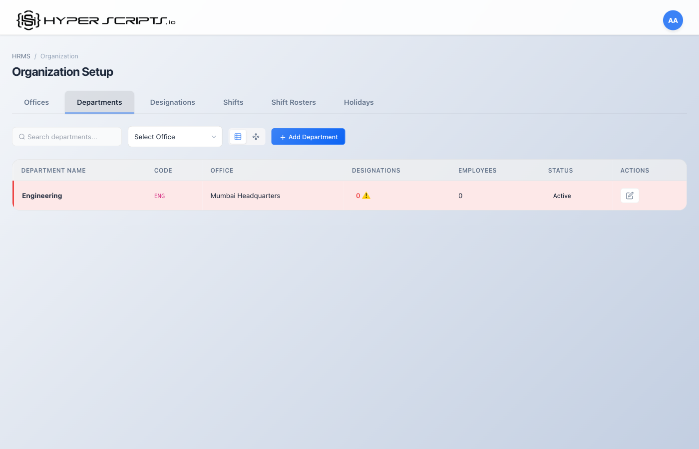 Department List with One