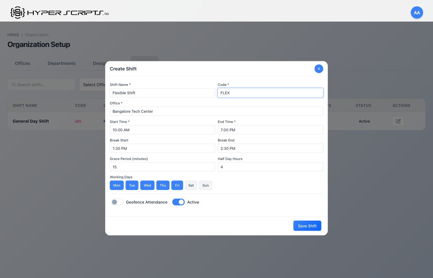 Flexible Shift Modal