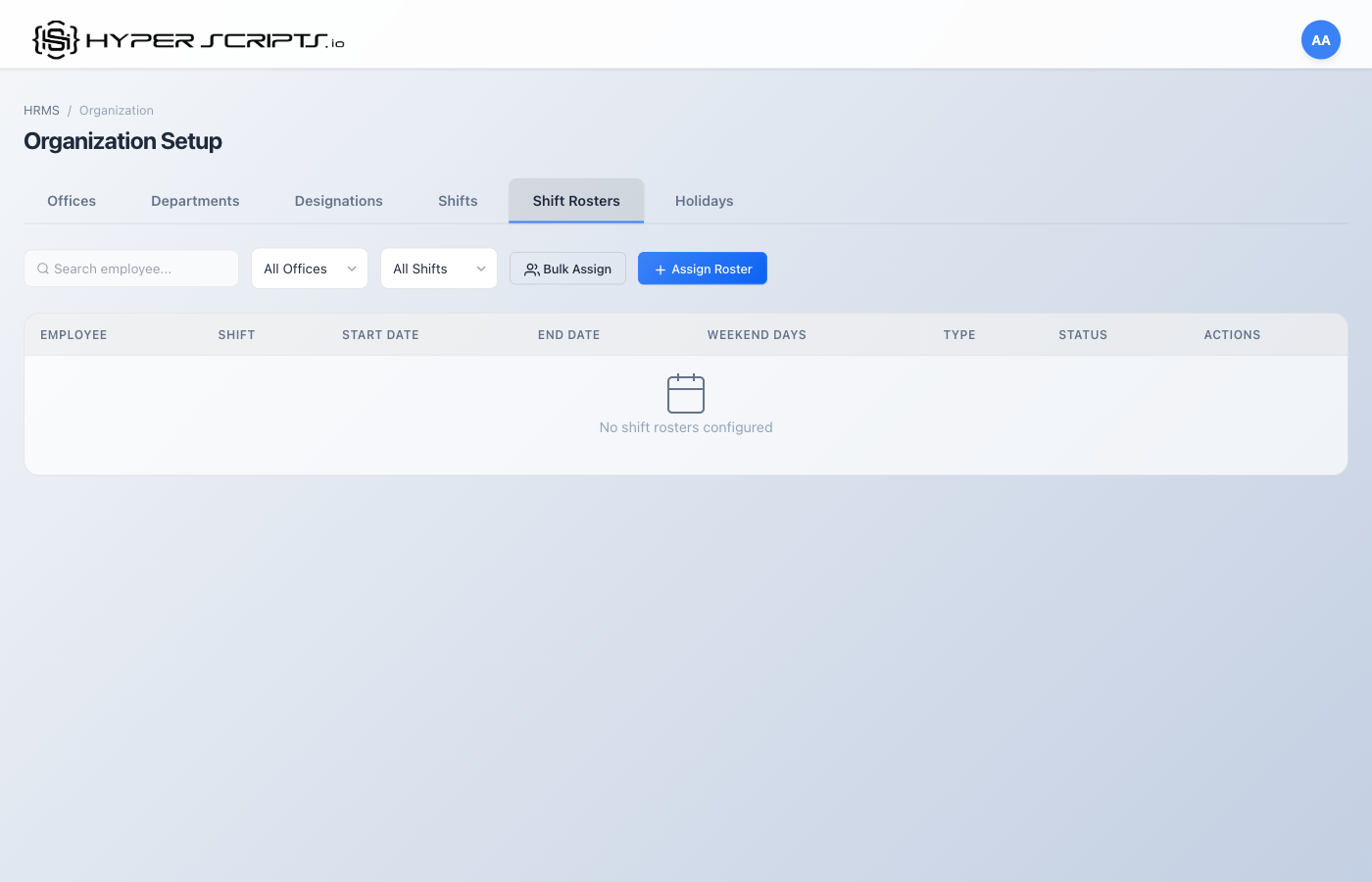 Empty Shift Rosters Tab
