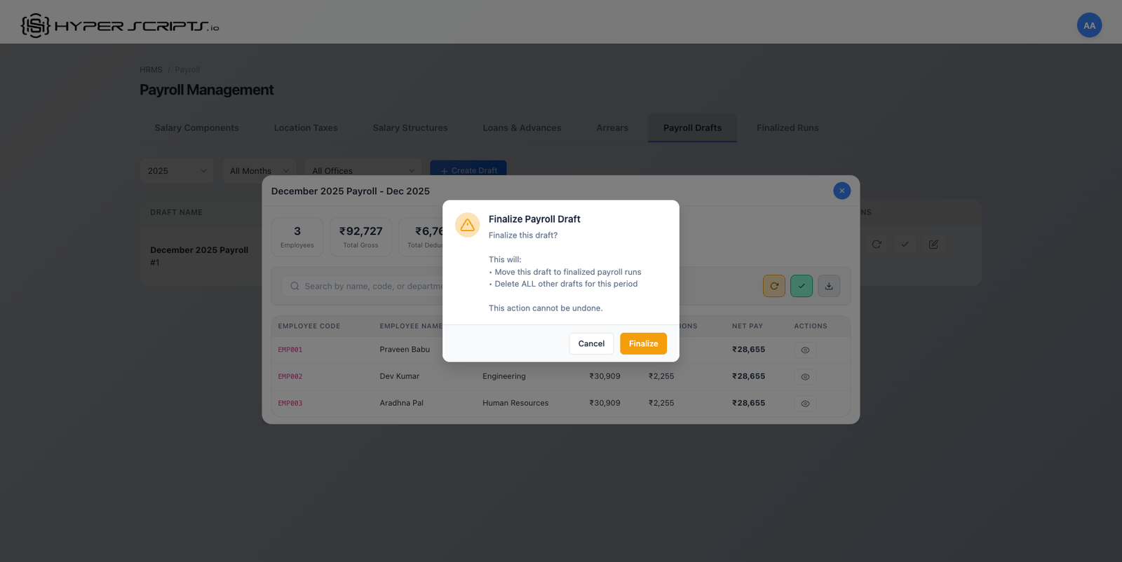 Finalize Confirmation