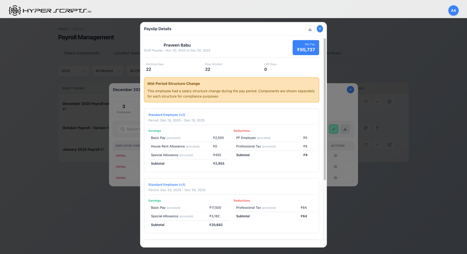 Arrears Breakdown in Payslip