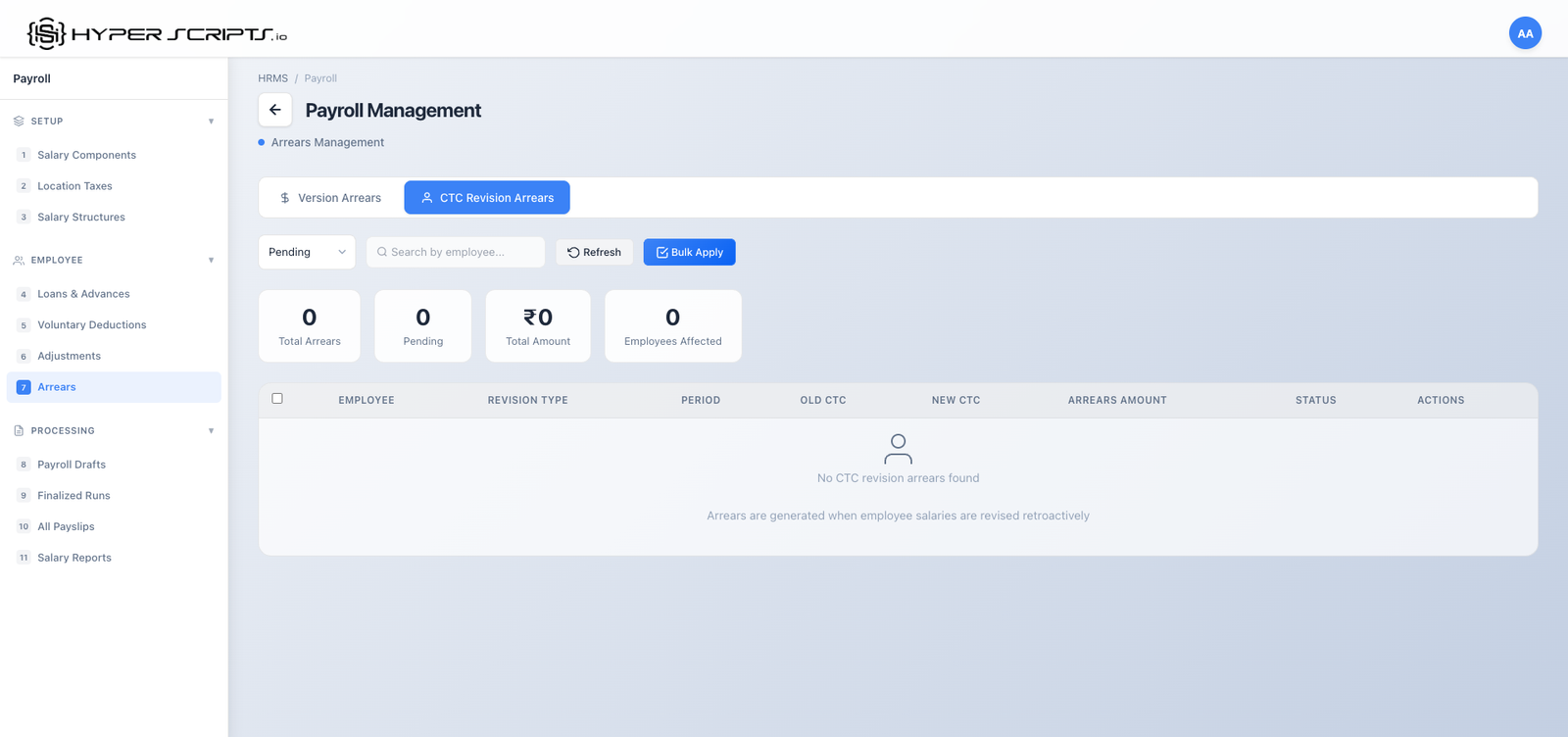 CTC Revision Arrears Tab