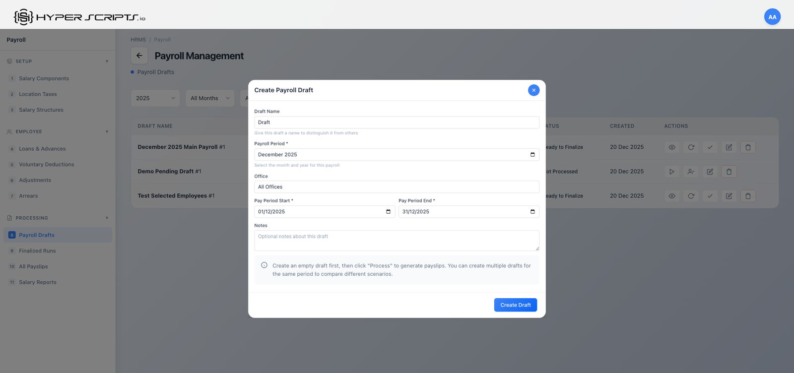 Create Draft with Month Picker