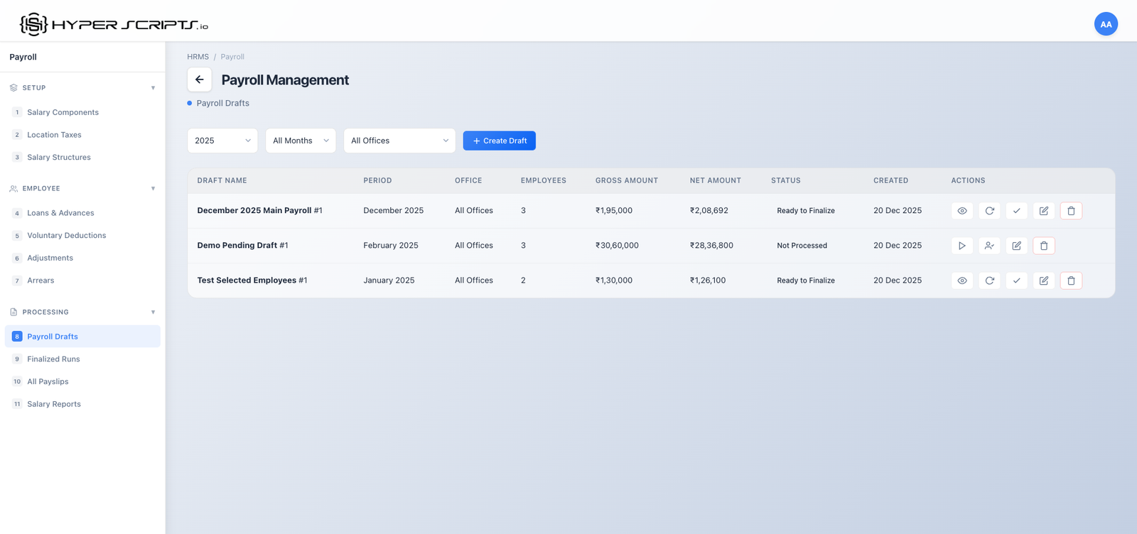 Processed Draft Actions