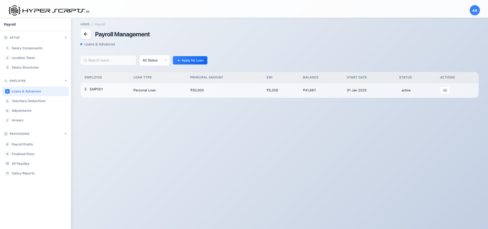 Loans with Status Filter