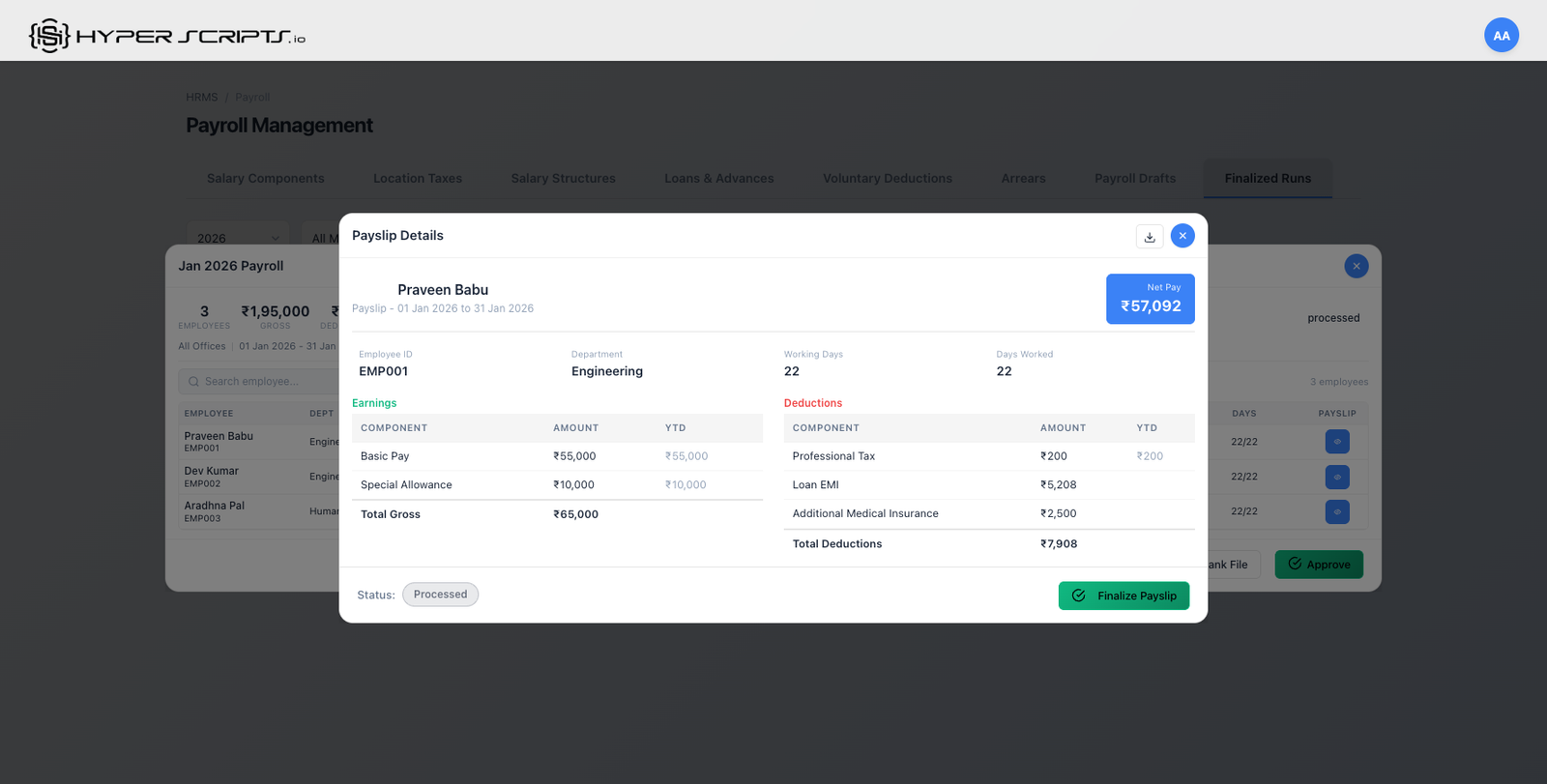 Payslip with VD Deduction