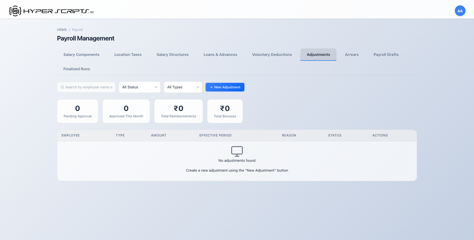 Adjustments Tab Empty State