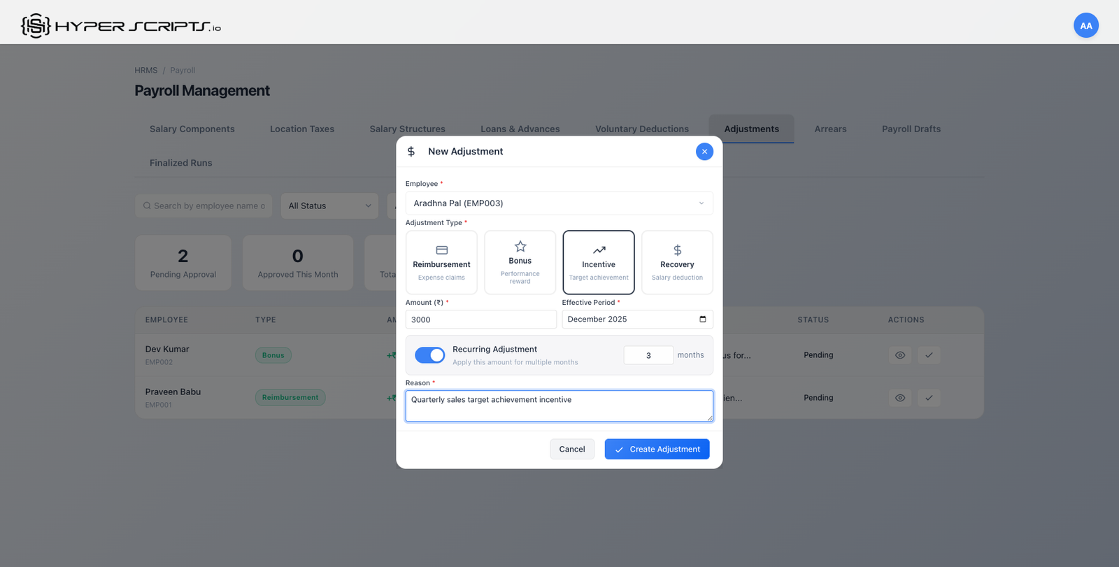 Recurring Incentive Form