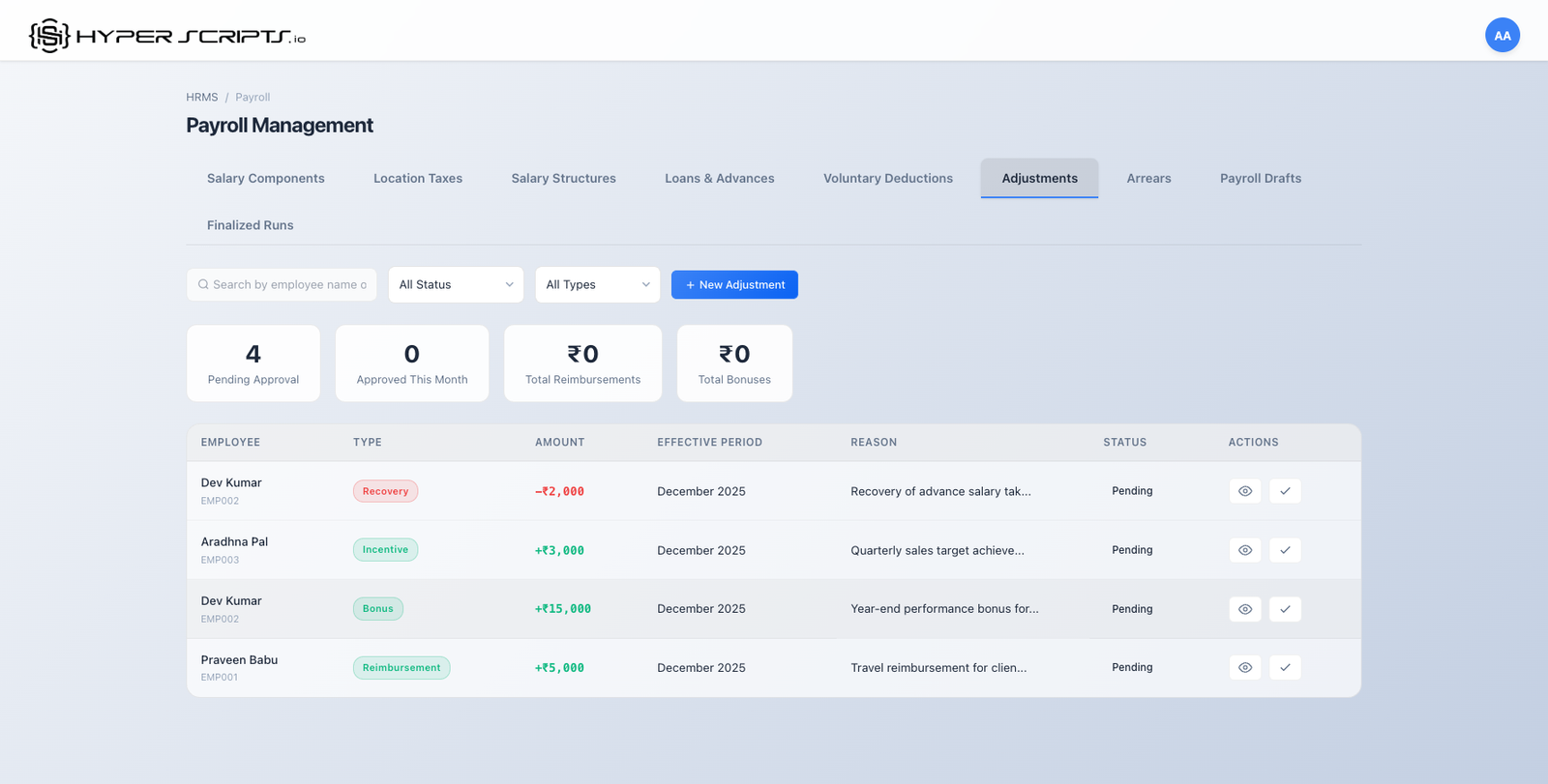 All Adjustments Pending