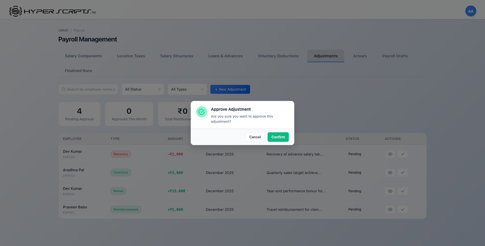 Approve Confirmation Dialog