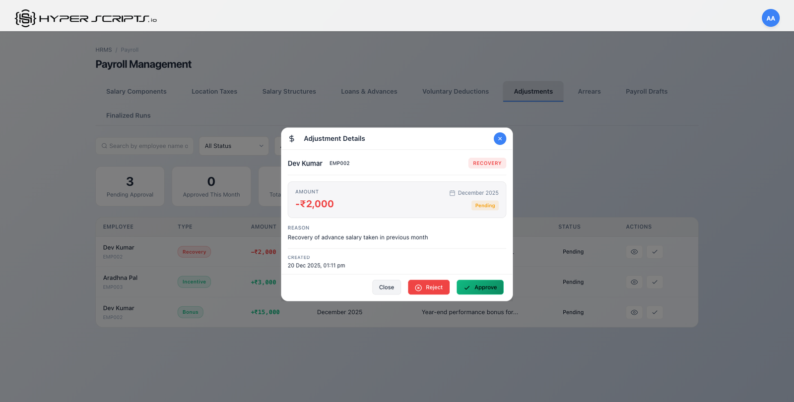 View Details with Actions