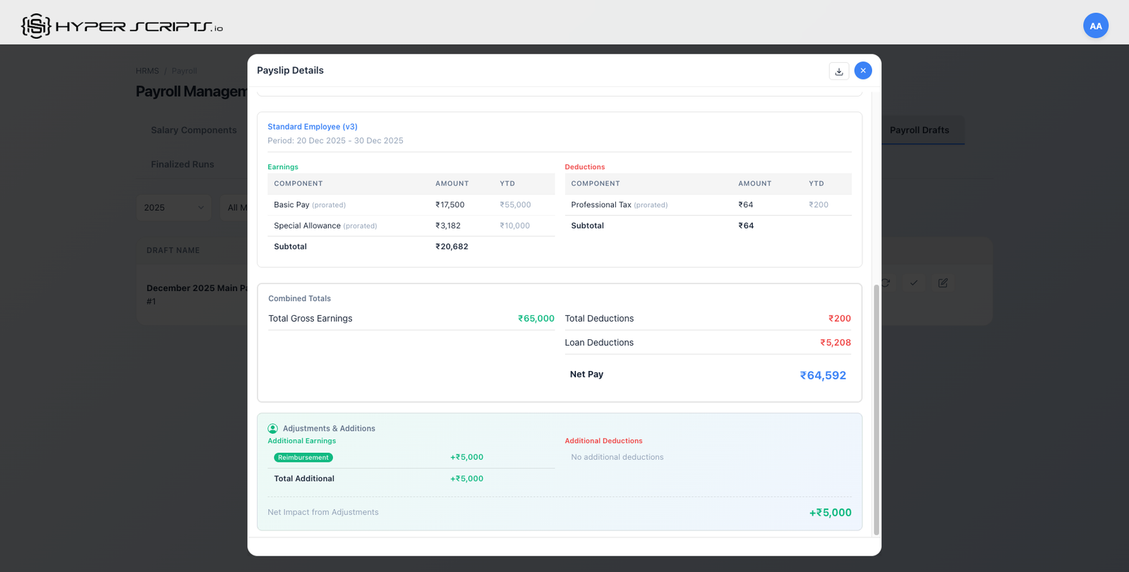 Payslip with Reimbursement