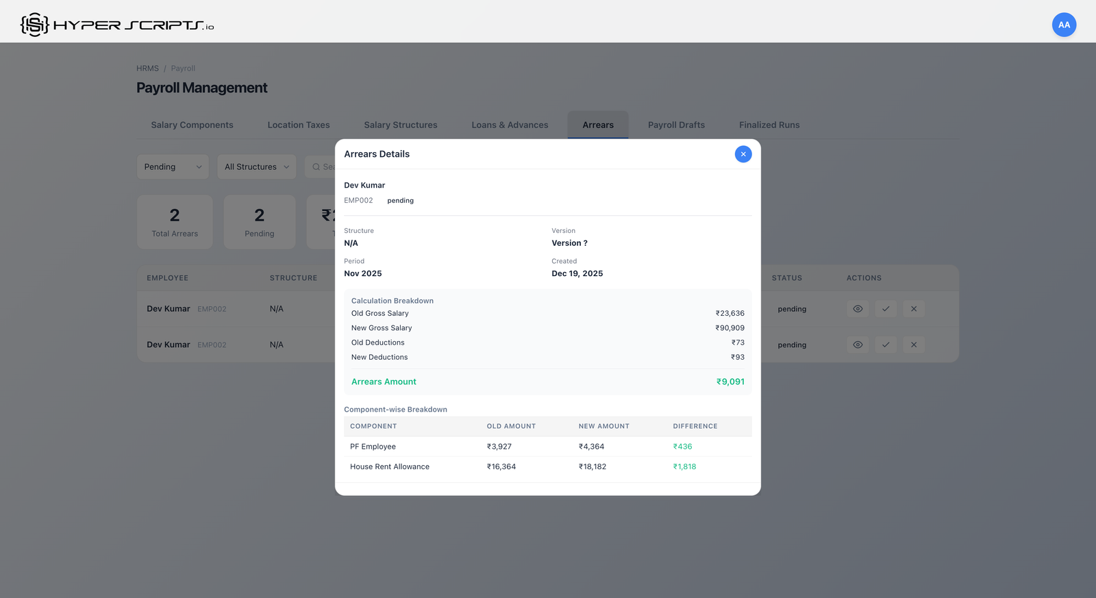 CTC Revision Arrears Details